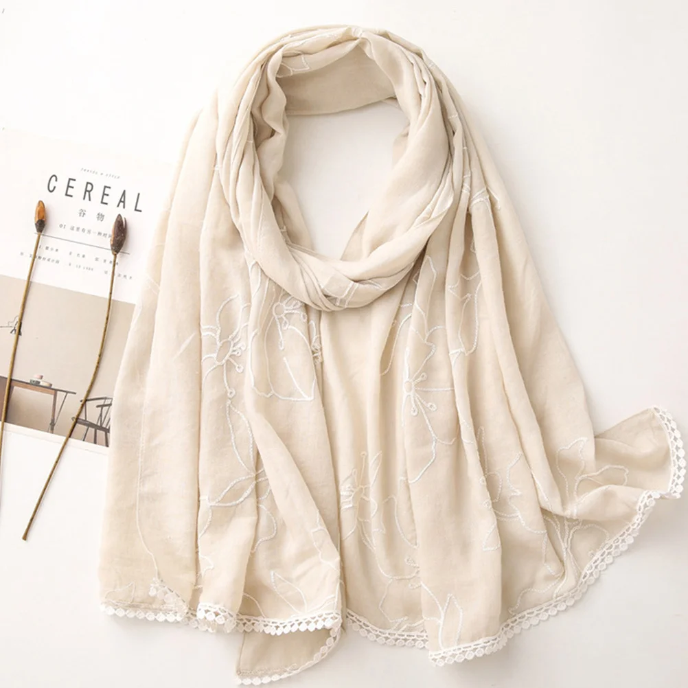 

1pc Embroidery Design Pure Color Winter Scarf Thin Scarf For Women All-Match Versatile Outdoor Autumn Winter Warm Wrap