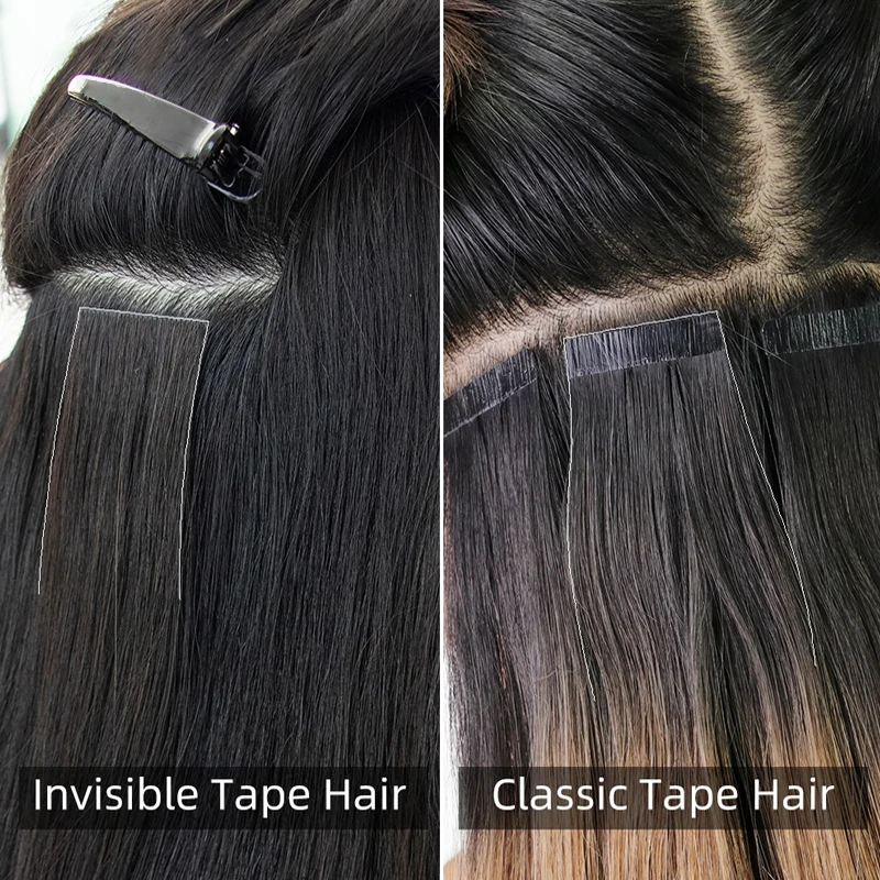 Tape In Human Hair Extensions Straight Human Hair 20pcs/Pack European Remy Straight Invisible Tape Ins Adhesive Hair Extensions