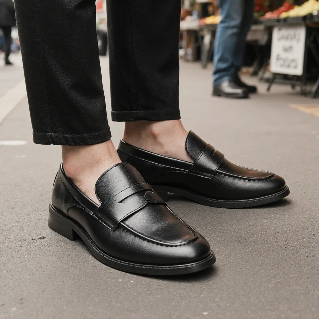 Men's Black Penny Loafers Classic Business Dress Shoes Slip-On Formal Leather Loafers for Men Casual Office Work Shoes - view 3