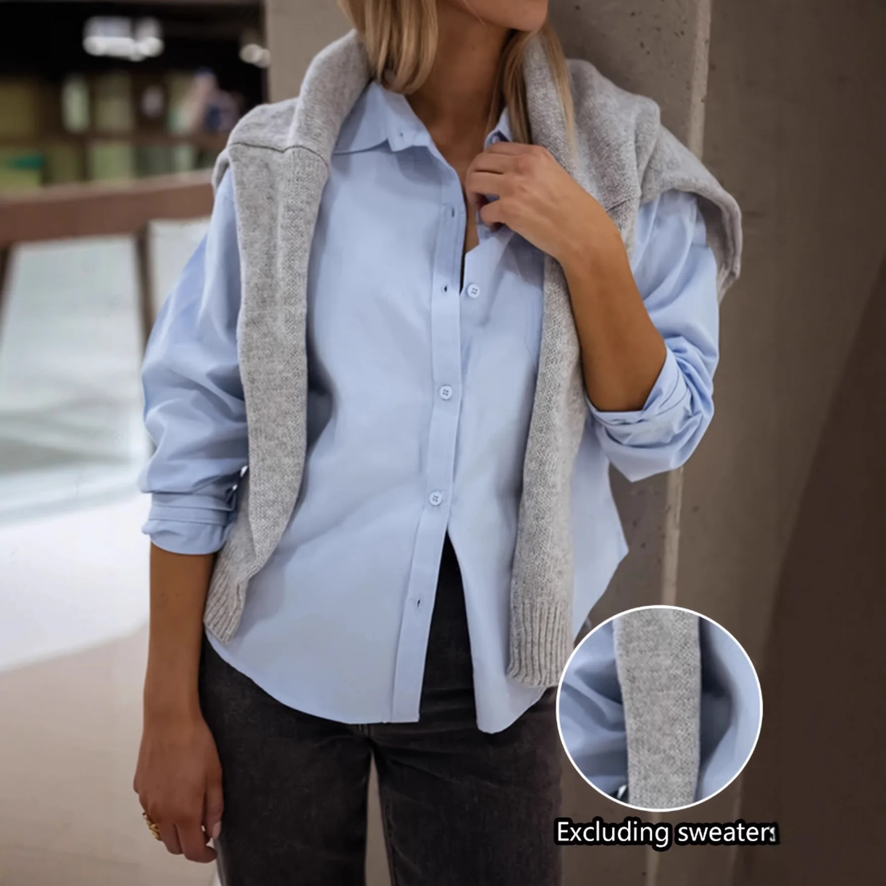 

Women's Casual Button Cardigan Blue Regular Long-sleeved Shirt Casual Elegant Vacation Top