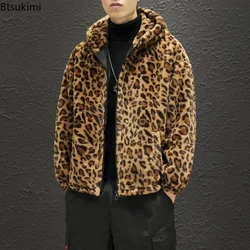 Herbst Winter Herren Kapuzen jacke Mode Paar Leopard zweiseitige Plüsch Reiß verschluss Mäntel kausale lose Wind jacke Oberbekleidung für Männer