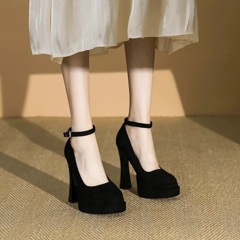 Ultra-high Fine Heel Platform Pointed Toe High Heels Women's Autumn and Winter New Retro One-strap Single Shoes