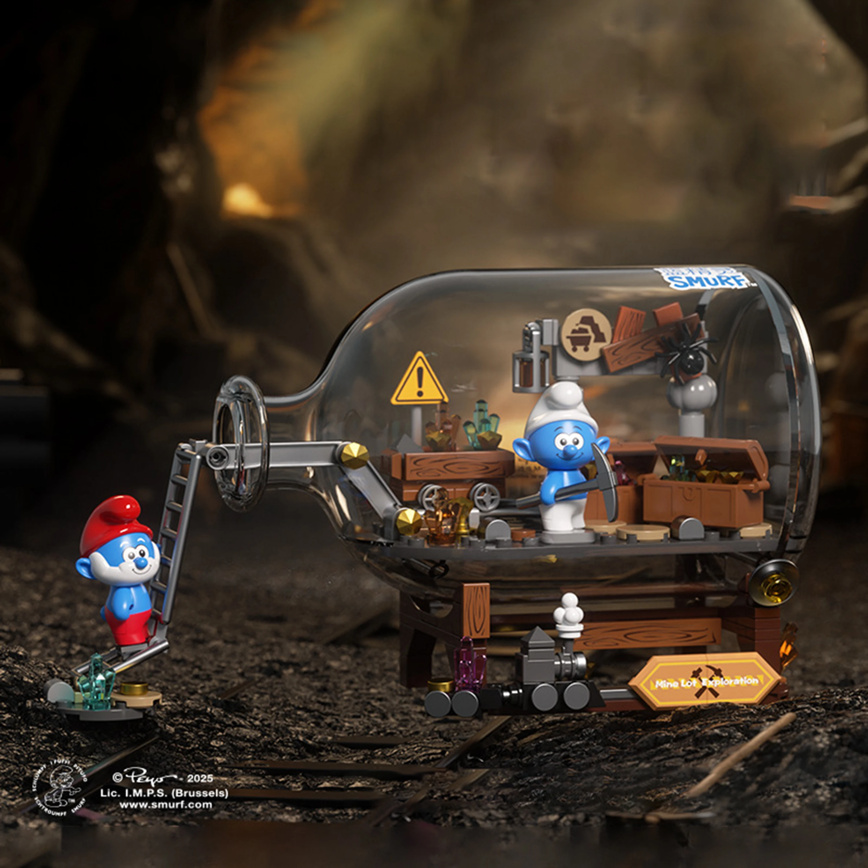 ชุดตัวต่อบล็อกสร้างสรรค์ DIY รูปแบบสร้างโมเดลของเล่นเด็กเพื่อการศึกษา ชุดข้อความจากสมูร์ฟในขวดพร้อมบ้านน้ำผลไม้ในป่า