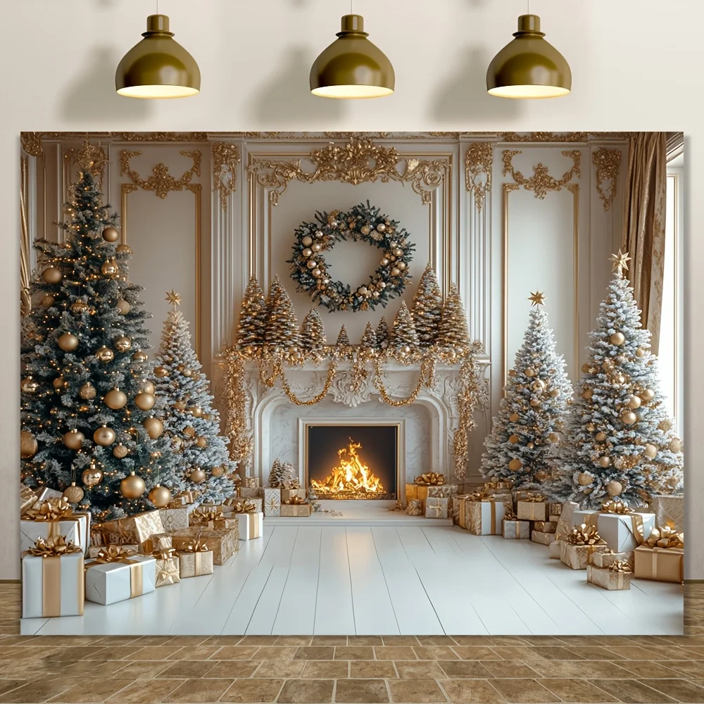 

VIKAMA Luxury Fireplace Christmas Tapestry Living Room Feature Wall Hanging Mansion Party Holiday Room Decor
