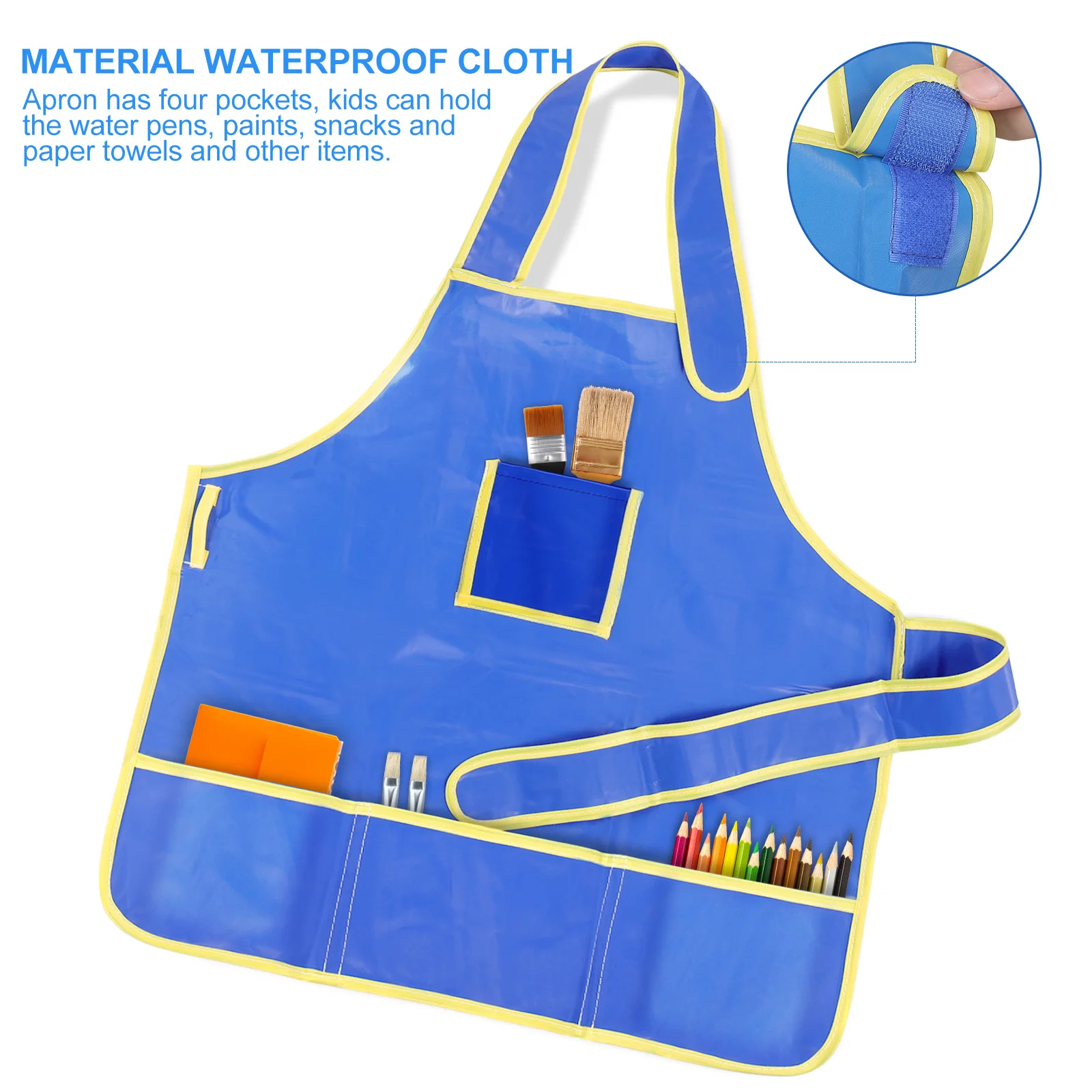 

Children Painting Apron Waterproof Blue Kids Art Craft Smock Four Pockets Paint Drawing DIY Activity Apron for 3-12 Years