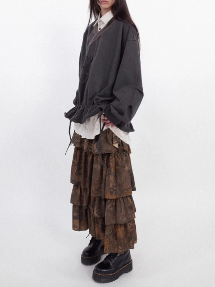 Y2k Aesthetic Printing Vintage Skirts Womens Harajuku High Waist Ruffled Pleated Skirt Streetwear Autumn Grunge Gothic Faldas