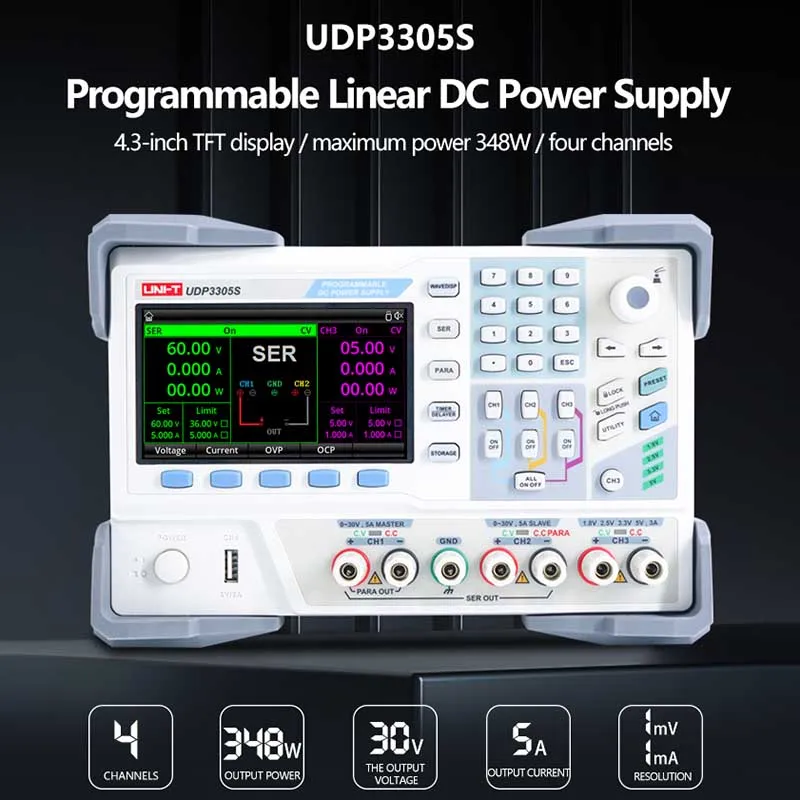 UNI-T UDP3305S-E UDP3305S Programmable Adjustable DC Power Supply Laboratory 30V 5A Voltage Regulator 4 Channels High Precision