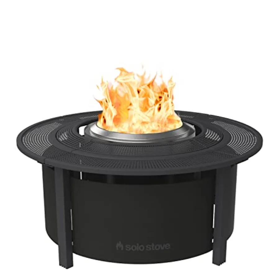 42 Fire Pit Surround for Outdoor Use Steel Construction Black Finish Heat-Resistant Protective Barrier Dual-Function Tabletop