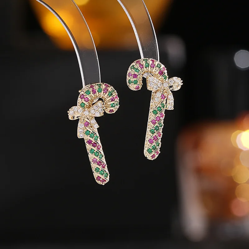 Bilincolor Zircon Inlaid Bow Knot Walking Stick Earrings