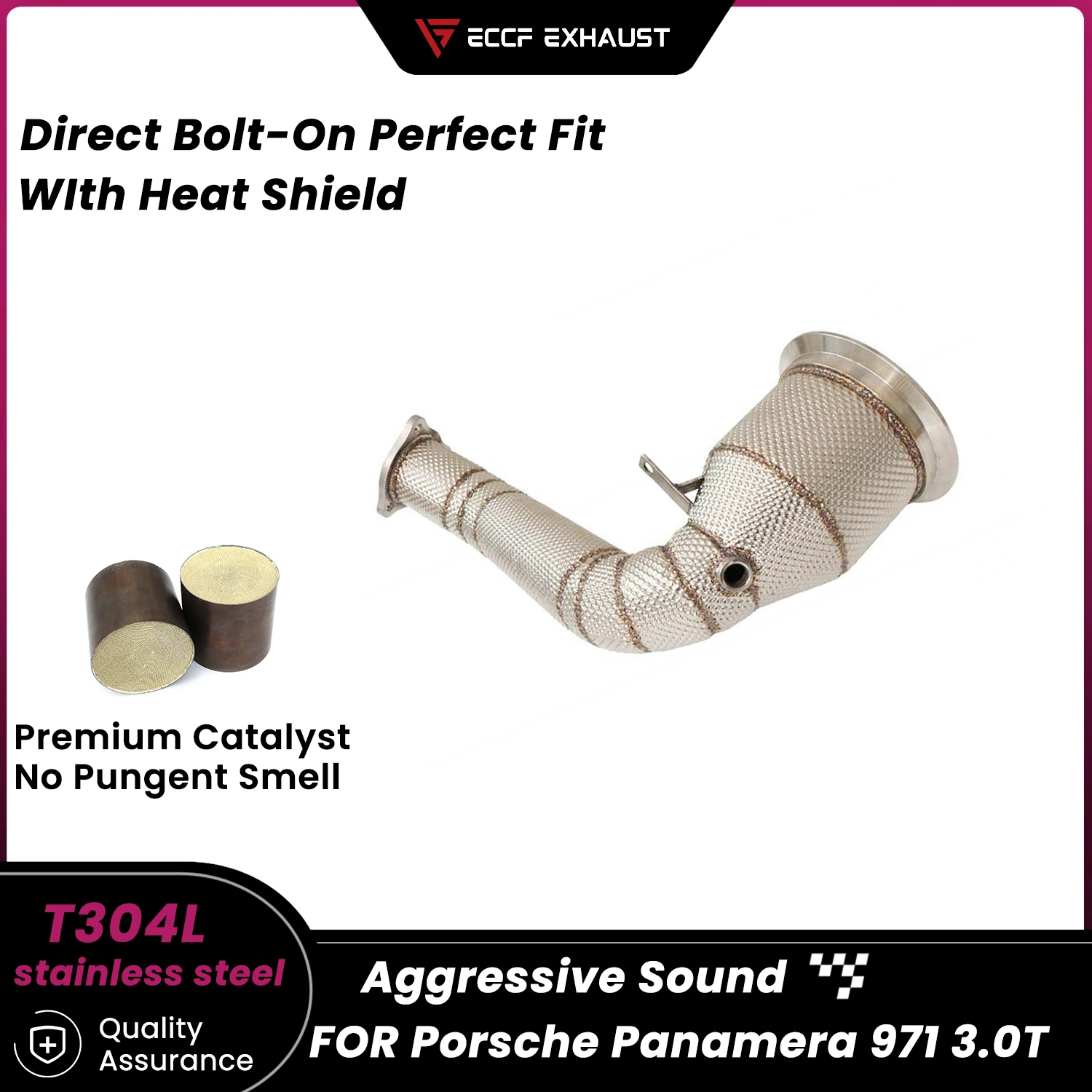 

Sporty Downpipe With Heat Shield For Porsche Panamera 971 3.0T Aggressive Exhaust Sound High Flow Performance Upgrade