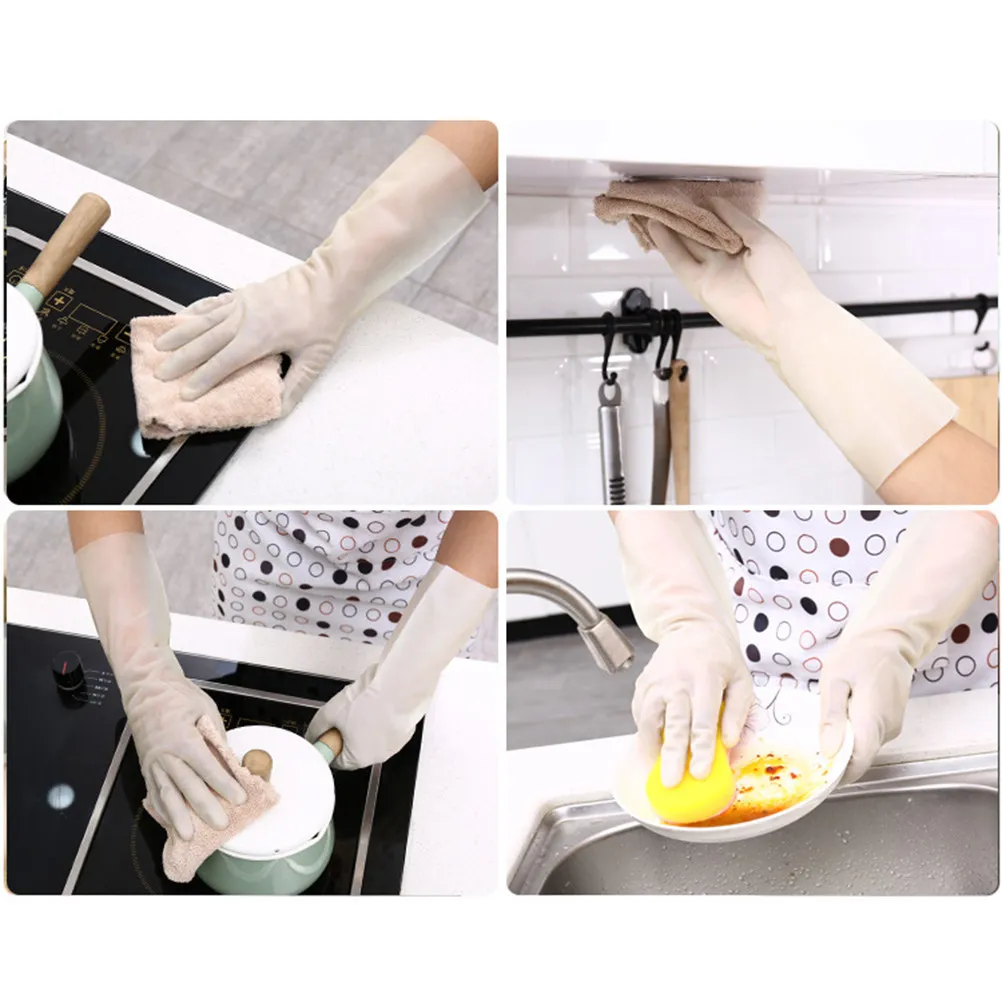 

2Pairs Rubber Gloves Waterproof Kitchen Cleaning Hand Protector Soft Nonrestrictive Lining Breathable Lightweight