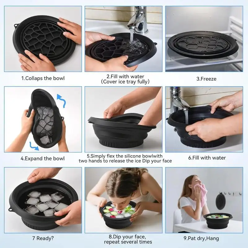 المحمولة الوجه وعاء حمام الجليد للوجه يغرق غمس الوجه للطي الجليد الوجه مغسلة الوجه أداة العناية بالبشرة للسفر المنزل #3