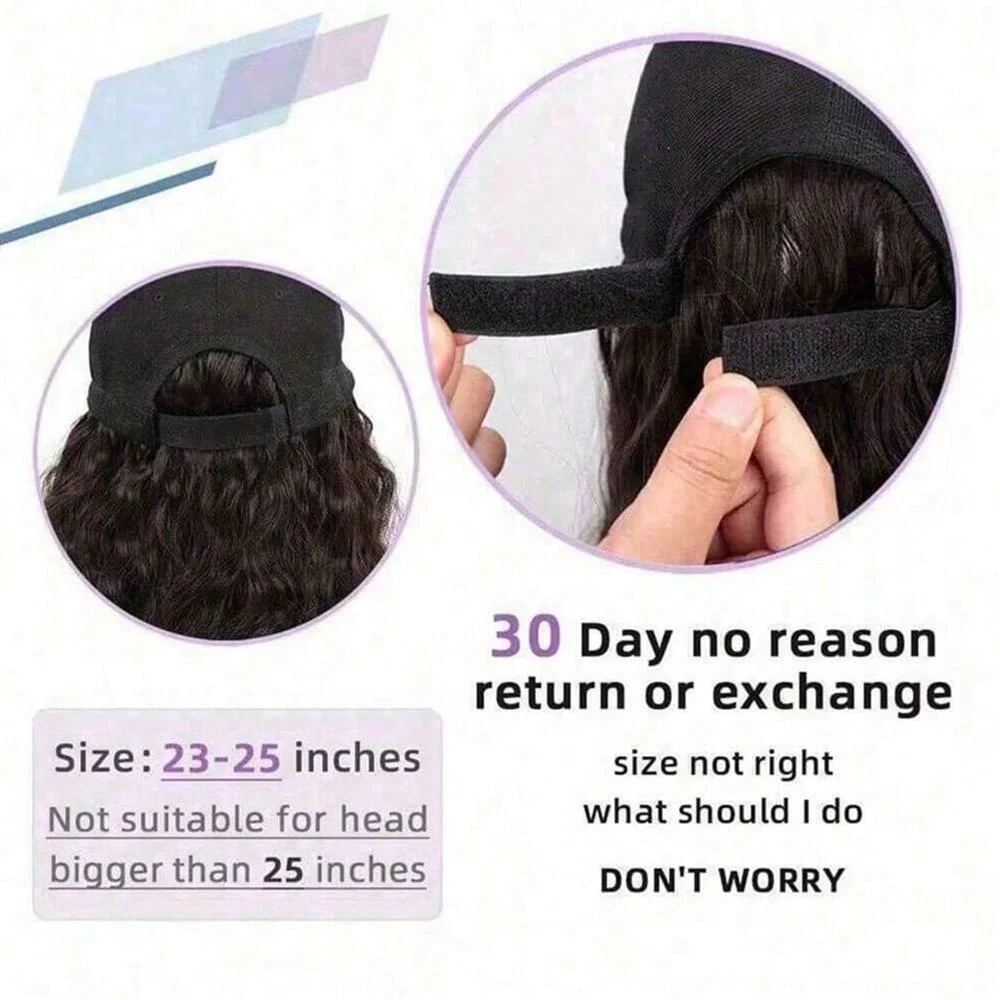 Hat Wig for Women, Short Wave Baseball Cap Wig with Curly Synthetic Hair Extensions, Adjustable Brown Black Baseball Hat Wig