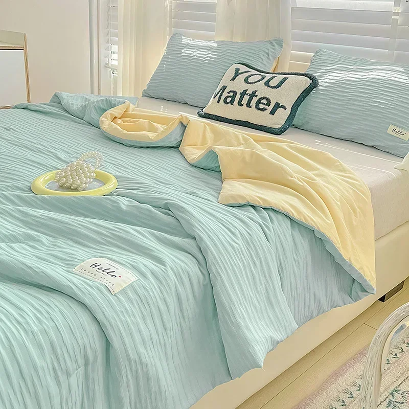 Freshness Seersucker Summer Comforter Set Soft Breathable Air Conditioning Quilt Light Duvet Machine Washable Summer Blanket