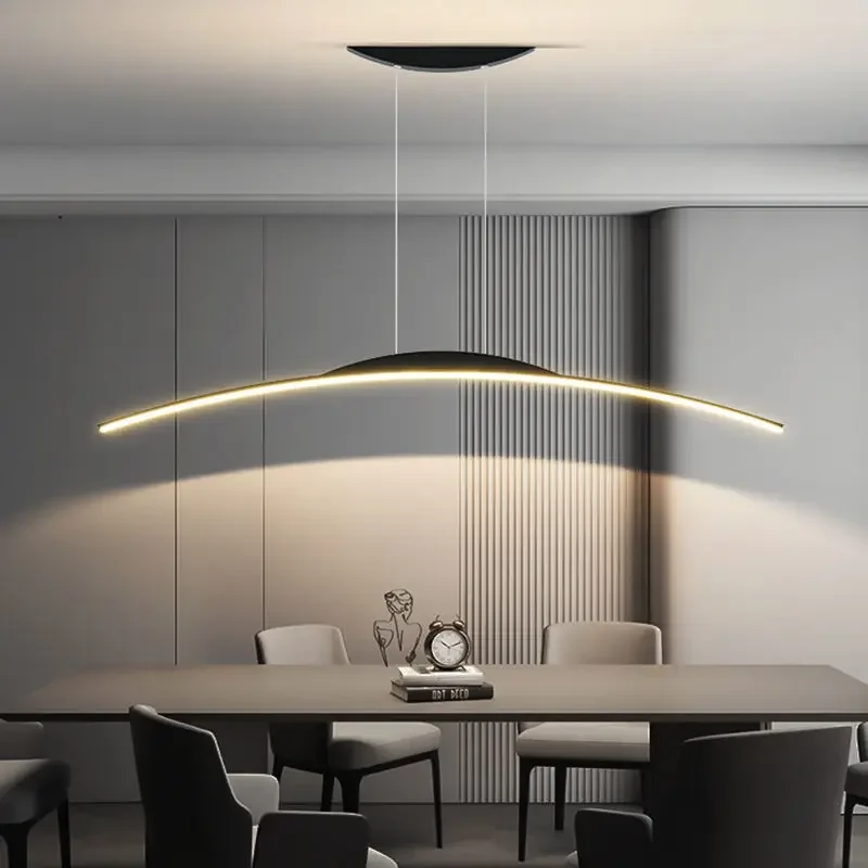 Imagem -02 - Minimalista Long Strip Led Lustres Pendurado Lâmpada Pingente Cozinha Restaurante Sala de Jantar Decoração do Escritório Luzes de Suspensão Casa