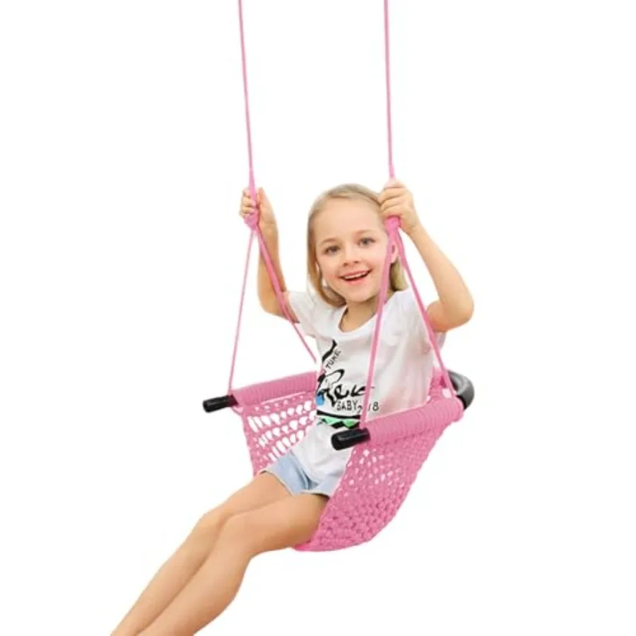 

Pink Heavy Duty Rope Play Swing Seat for Indoor Outdoor Playground Home Tree Use with Snap Hooks and Swing Straps 440 lbs Ccity