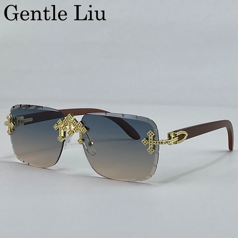 Vintage Square Rimless Sunglasses Men Big 2025 Luxury Brand Fashion Cut Edge Frameless Sun Glasses for Male Punk Eyewear Shades