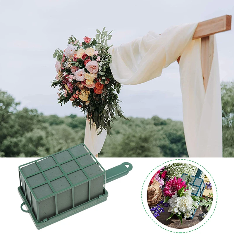 1Pc Flower Stand Foam Blocks Artificial Flower Arrangement DIY Rectangle Dry Floral Foam Bricks Flower Holder Cage With Handle