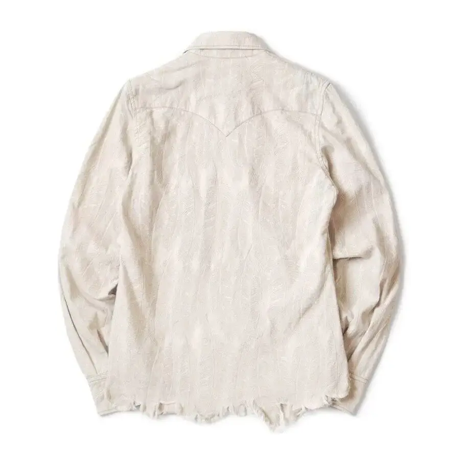Japanese-style Vintage Casual Feather-Embroidered White Denim Loose-Fitting Long-Sleeved Shirt