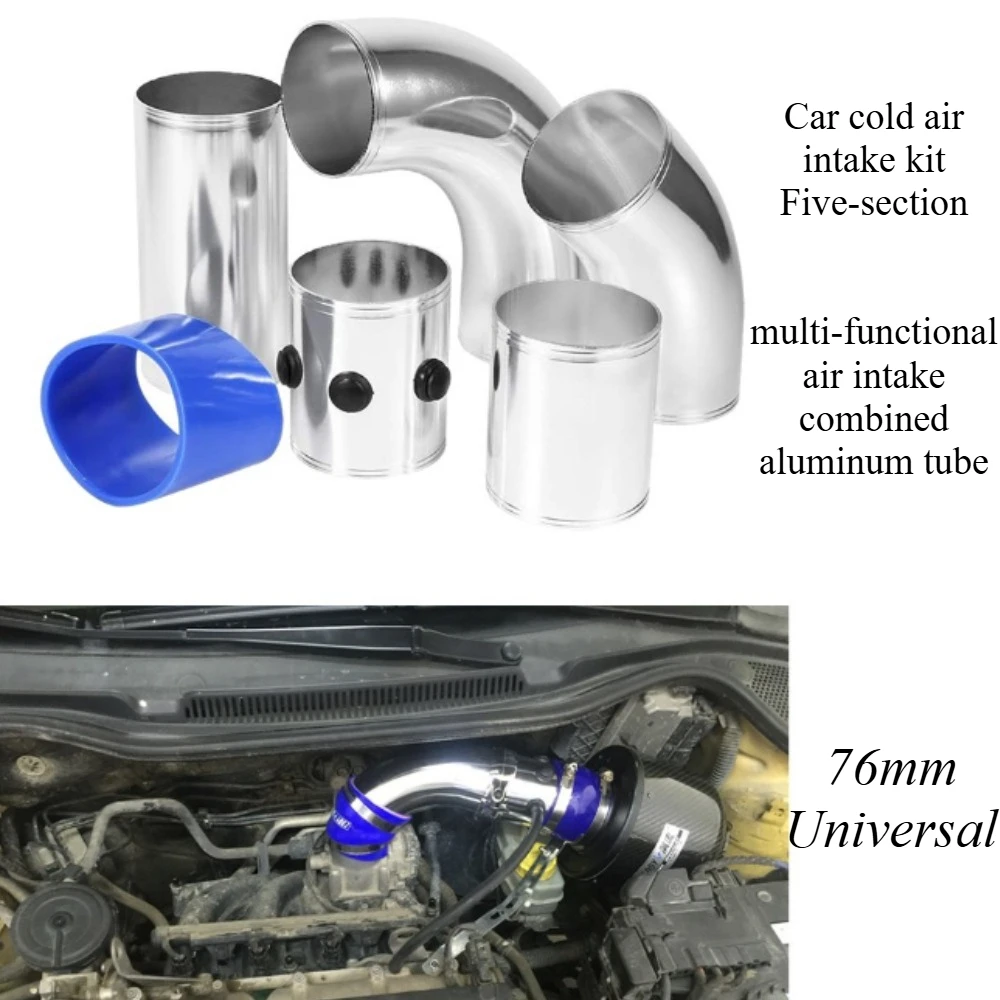 

For Universal 76mm Cold Air Intake System 5-Piece Aluminum Pipe Kit High Performance Engine Breathing Modification Car Styling