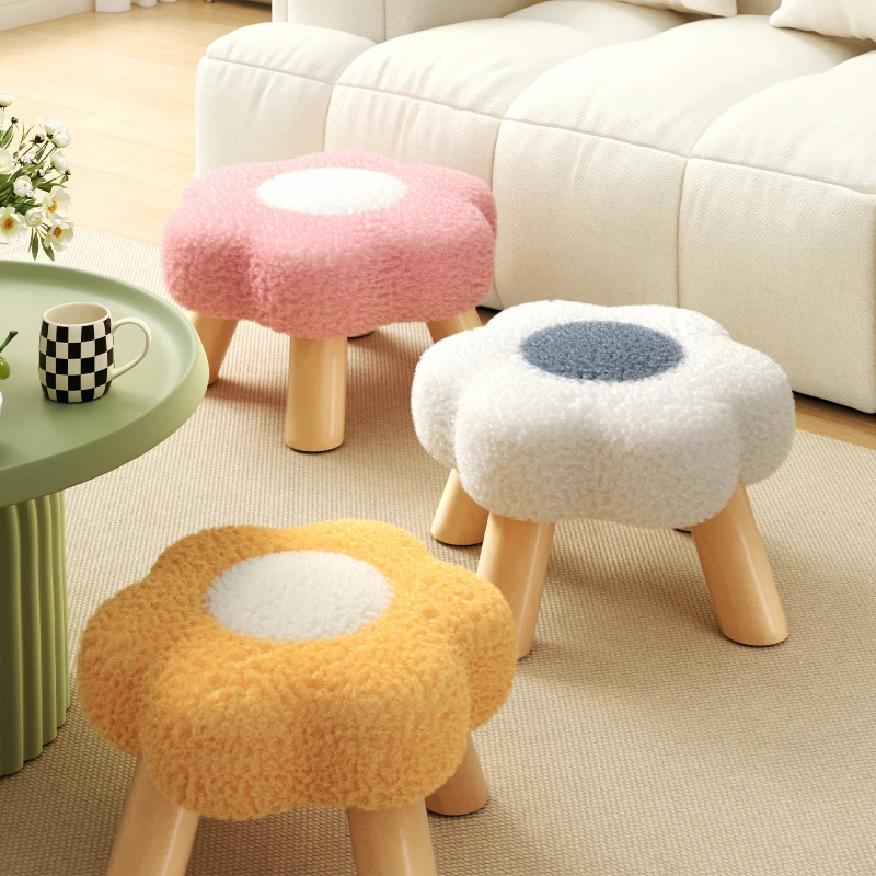 Household low stool Sofa stool Soft bag bench Living room Internet celebrity coffee table stool Solid wood children's