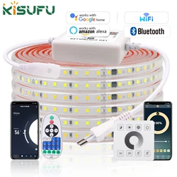 Dimmable 2835 LED Neon Strip Light Wall Touch Wifi Bluetooth 23key Remote Control Power Kit 220V 120LED Waterproof Silicone Rope