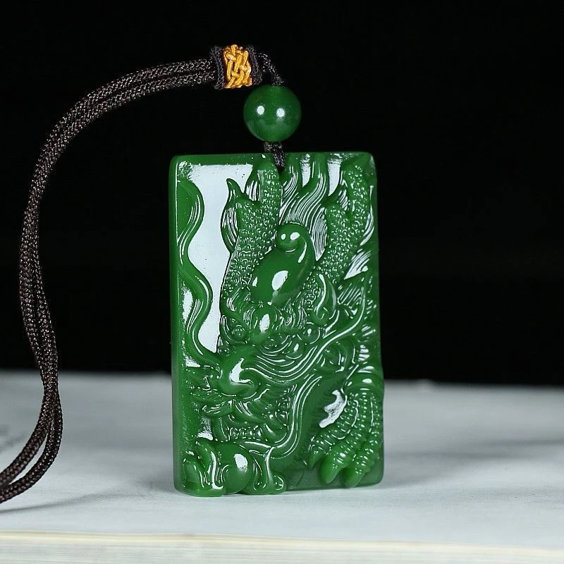 Naturalny Hetian Jadeitowy Smok Wisiorek Jasper Zodiak Smok Naszyjnik Ręcznie rzeźbiony Urok Luksusowa Biżuteria Mężczyźni i Kobiety Biżuteria Maskotka