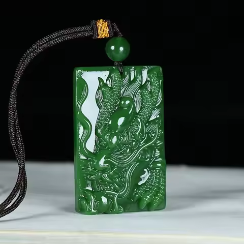 Natural Hetian Jade Dragon Pendant Jasper Zodiac Dragon Necklace Hand-carved Charm Luxury Jewelry Men and Women Mascot Jewelry