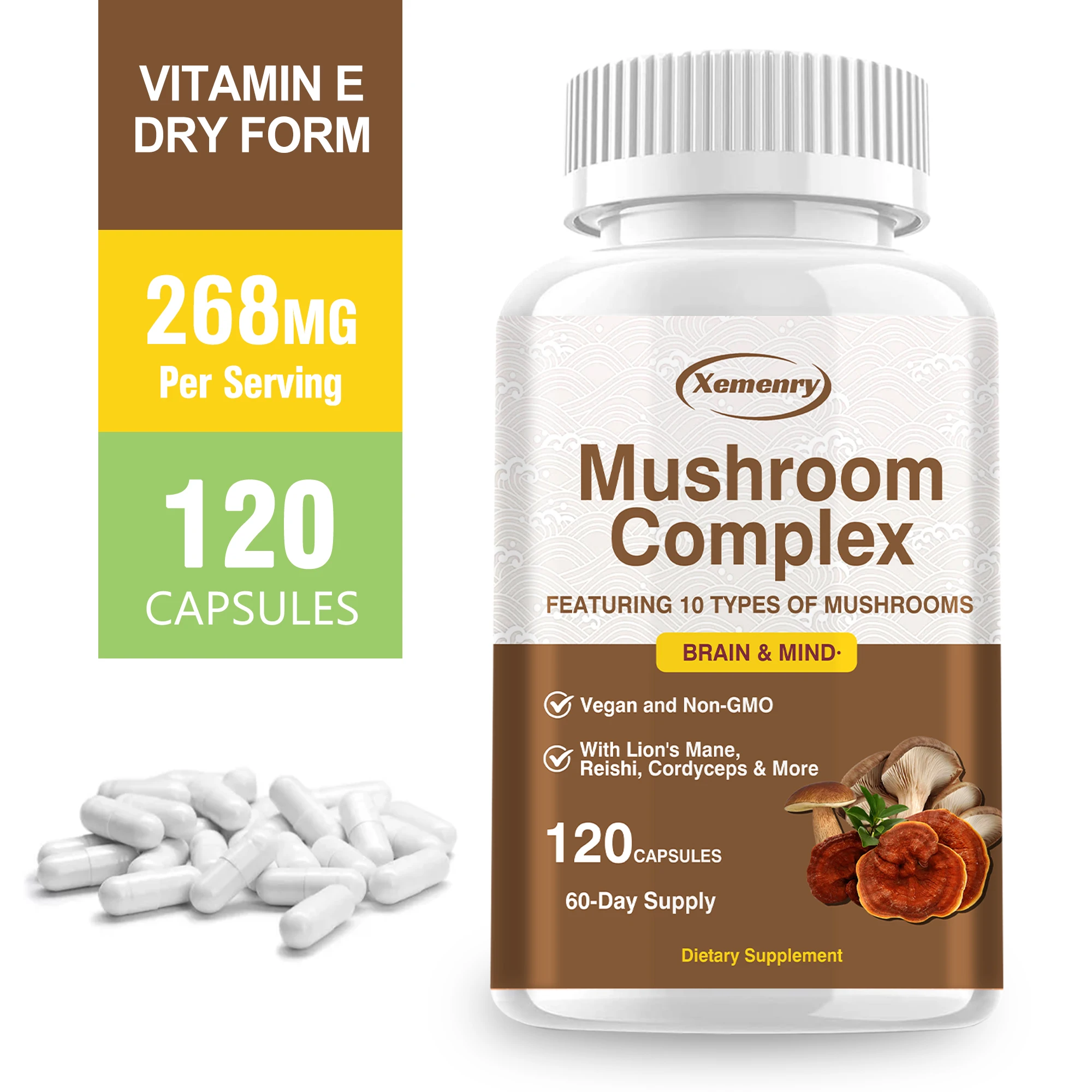 

Mushroom Complex - Reduce Stress, Improve Sleep Quality, Enhances Memory & Concentration, Promote Brain Cognitive Function