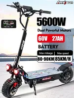 EU 5600W Dual Motor 60V 27AH Electric Scooter Max Speed 85km/h Range 80km Lcd Display 11 Inch Off-road Tyres Foldable with Seat