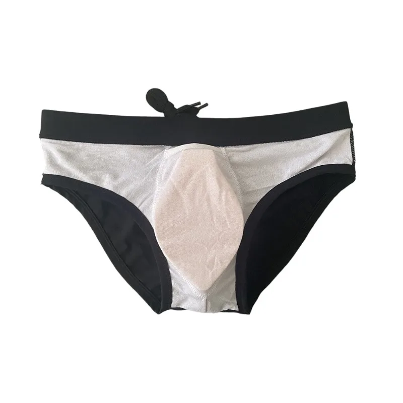 men's solid color hollowed-out rear mesh briefs cup breathable youth swimming trunks foreign trade 10060zb