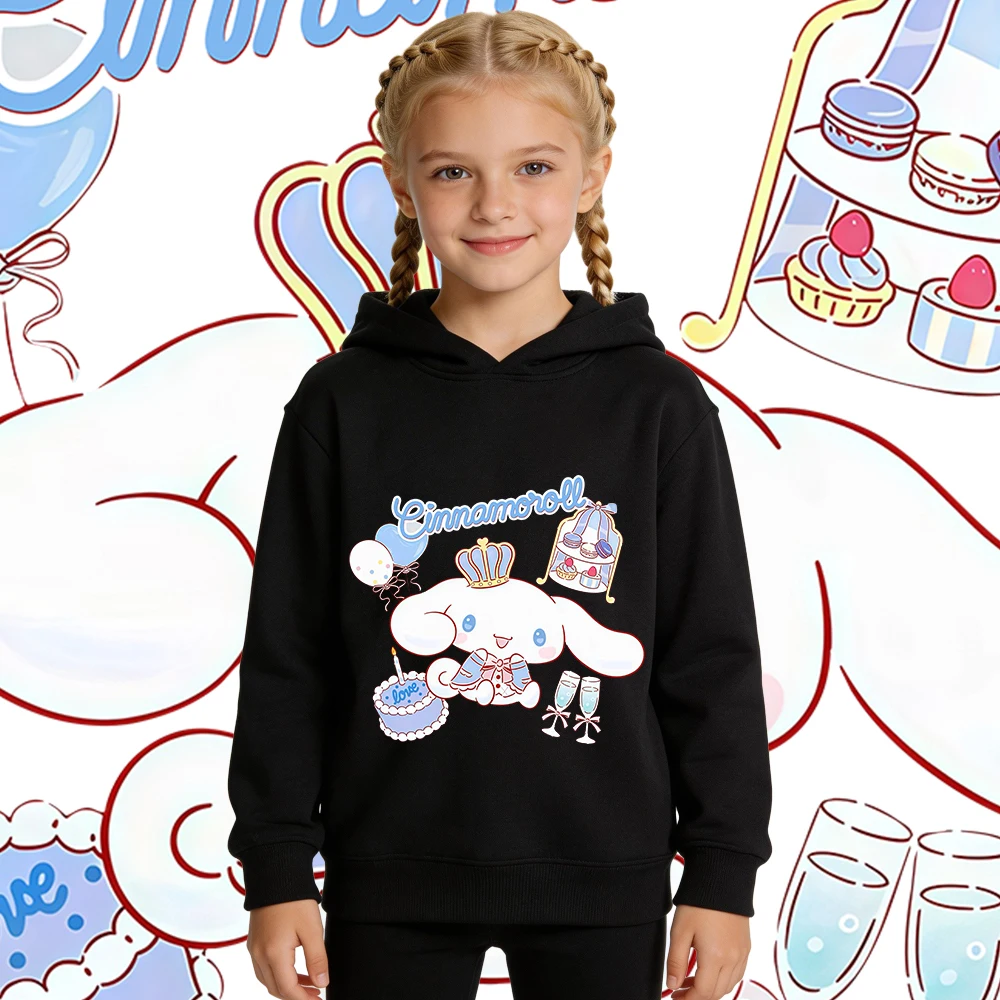 

Толстовка с принтом Cinnamoroll Sweet Party для мальчиков и девочек, толстовка на флисовой подкладке, осенне-зимний теплый толстый повседневный топ