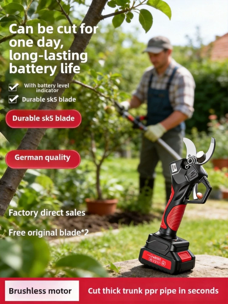 Cordless Electric Pruning Shears High Power Fruit Tree Pruner Portable Garden Scissors Branch Cutter for Farm Orchard Lawn Yard