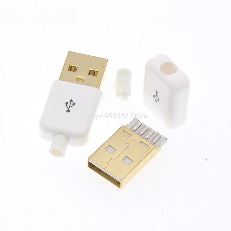 Conector soldado macho banhado a ouro USB, Micro Android Data Charging Plug, Mike 5P 4P, 5pcs