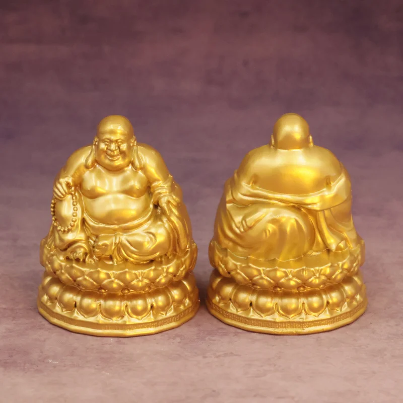 Nirvana Tea Gold Color Copper Sitting Lotus Laughing Buddha Ornament Good Luck Continuous Fortune Prosperous Opening