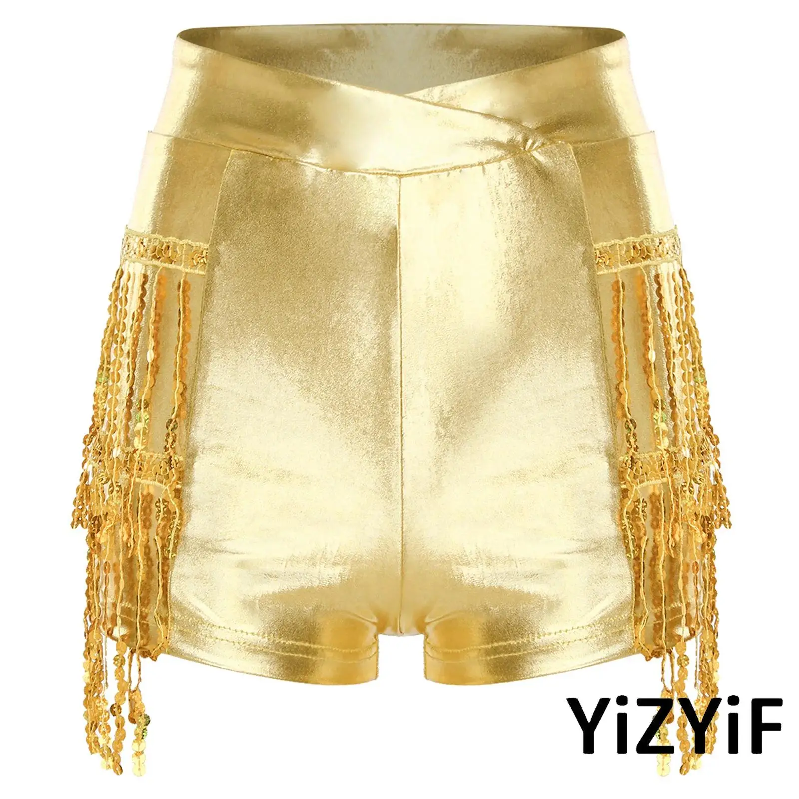 

Womens Dazzling Latin Dance Shorts with Tiered Sequin Tassels And Metallic Shine Fringed Booty Shorts for Tango Club Nights