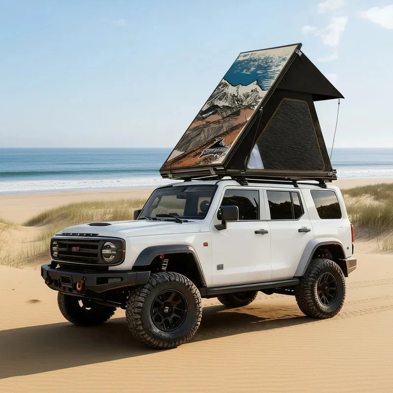Reliable Universal Ultralight Aluminum Triangle Hard Shell Rooftop Tent 2 3 Person 4 Season for 4X4 Pickup Overland Camping