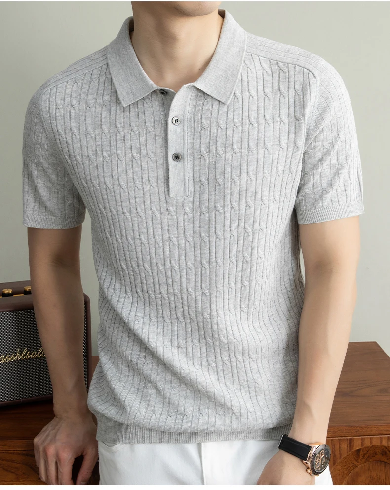 Camiseta de Manga Corta con Cuello Camisero para Hombre, Tejida, Novedad Primavera 2026, Polo para Hombre de Mediana Edad, Novedad para Hombre de Negocios