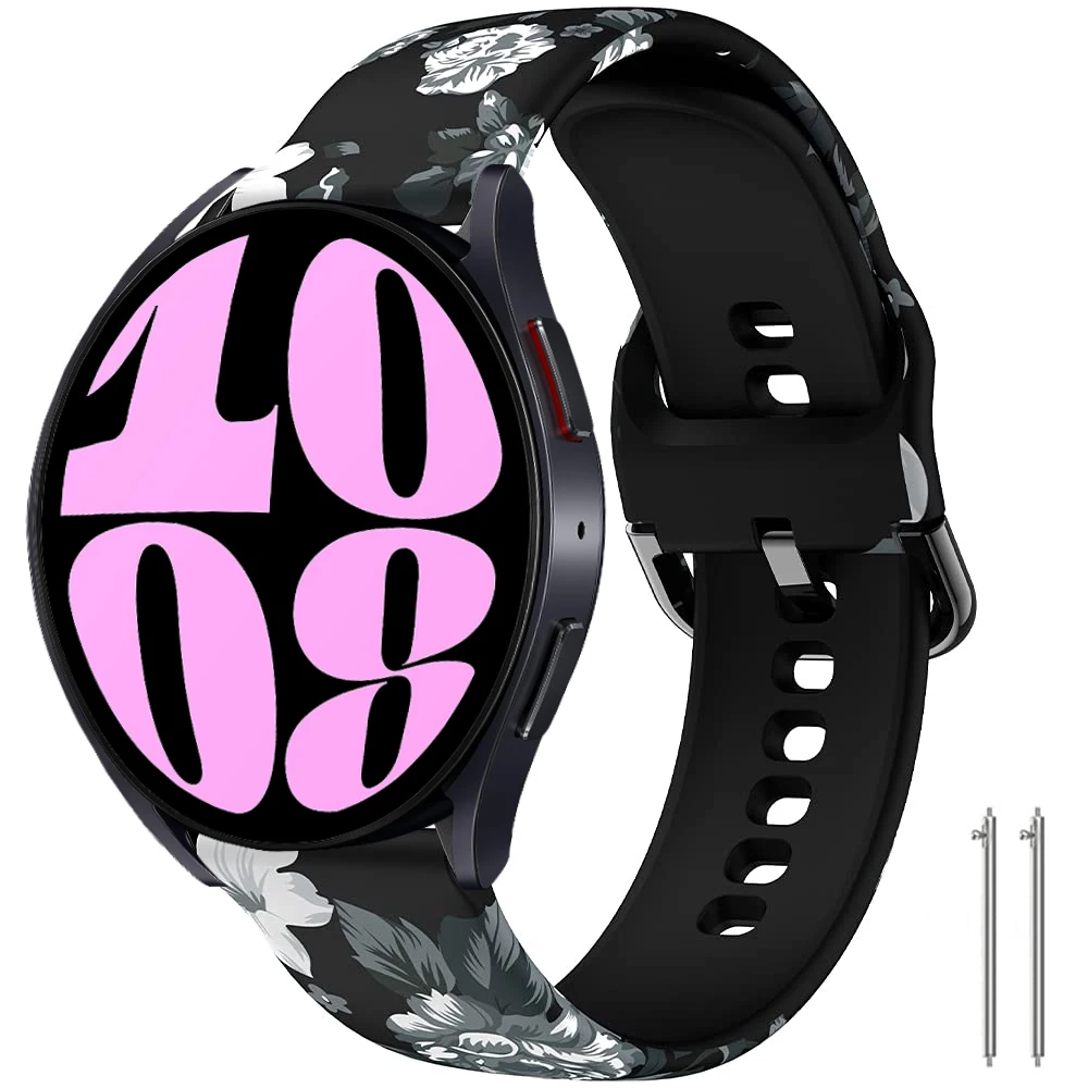 Silicone Floral Strap for samsung galaxy Watch 6 40mm 44mm Replacement 20mm Wristband Bracelet Galaxy Watch 6 Classic 47mm 43mm