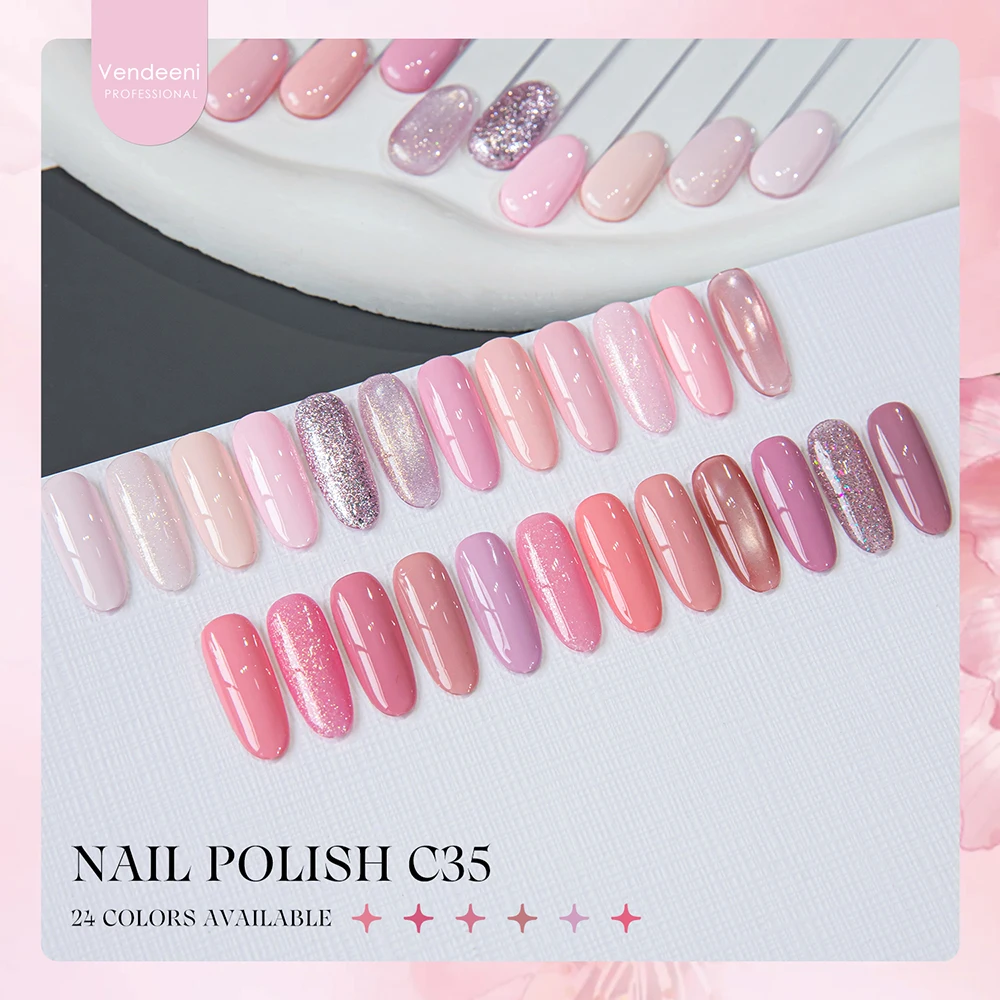 Vendeeni 24 Farben Rosa Gel-Nagellack-Mix-Set Magnetischer Katzenaugen-UV-LED-Soak-Off-Gel-Lack Glitzer-Pailletten-Gel mit Display – Detail 6