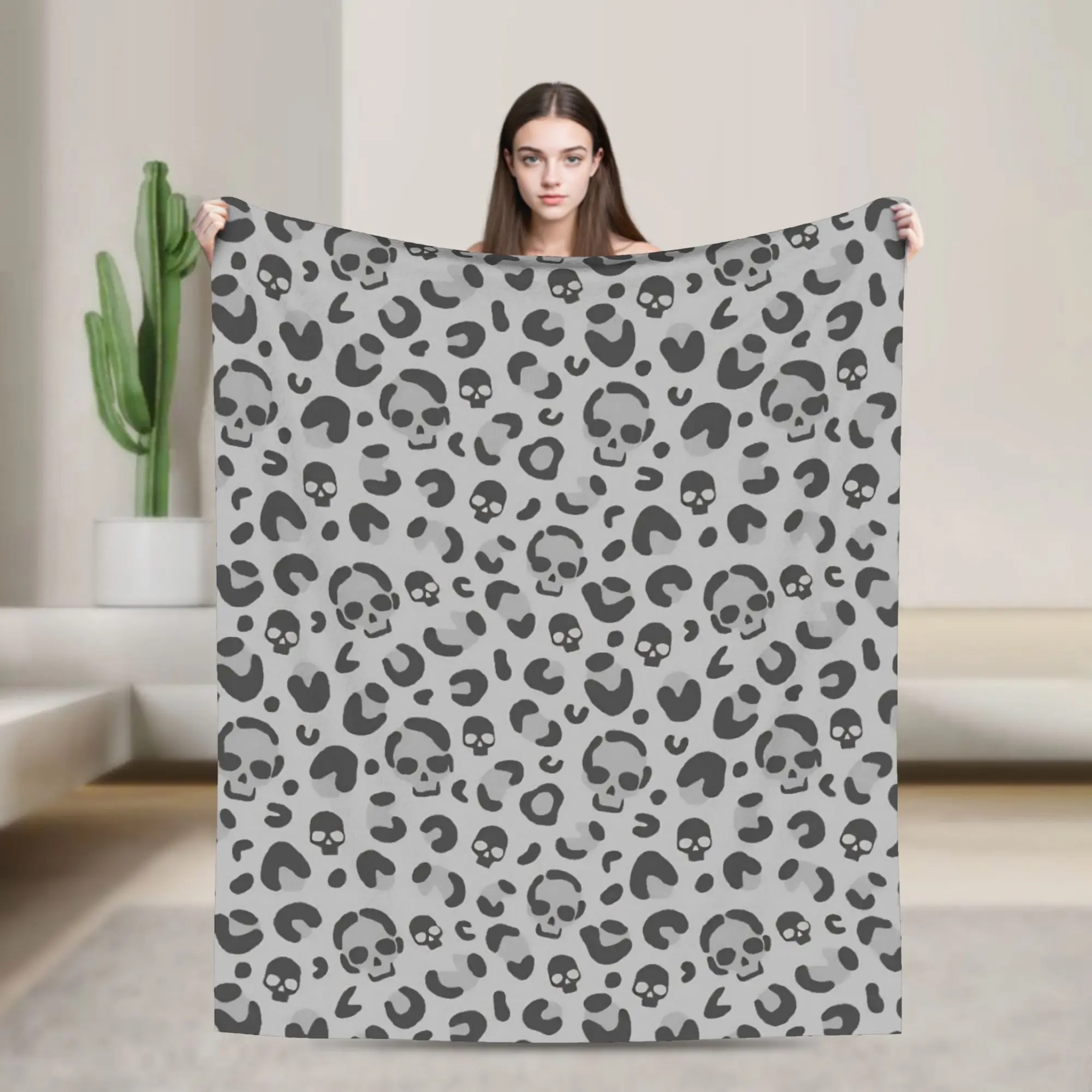 Leopard Skull Blankets Velvet Decoration Y2K Faux Fur Multi-function Super Soft Throw Blanket for Home Couch Rug Piece