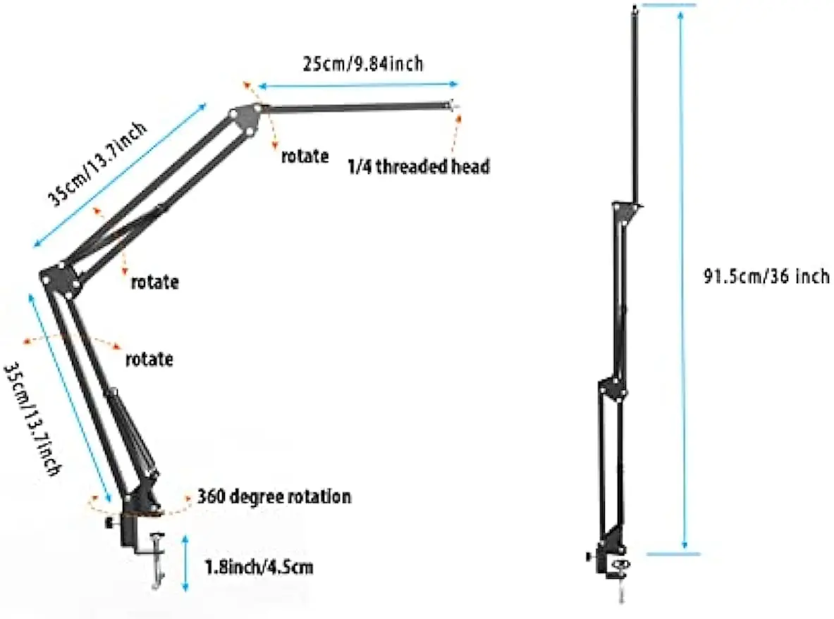 Long Overhead Tripod Mount for iPhone Webcam Ring Light, Gooseneck Desk Phone Arm Holder for Over Head Video Recording Streaming