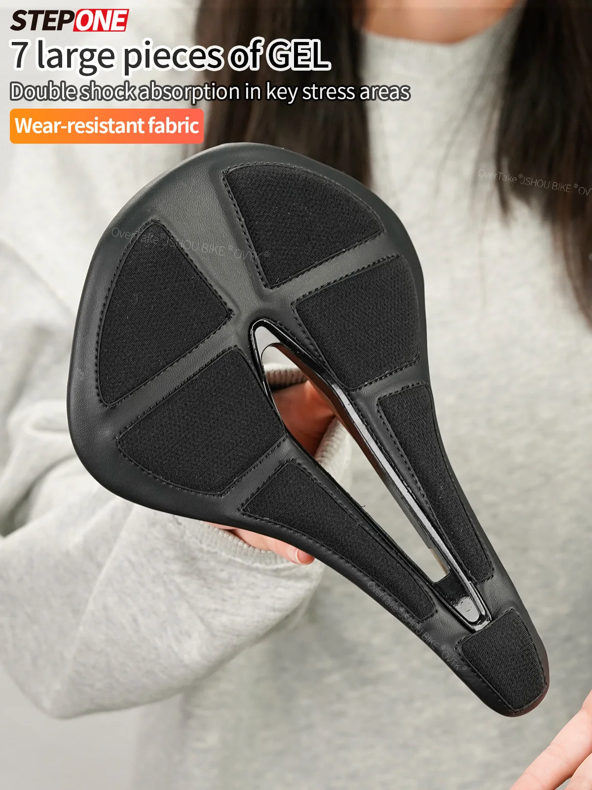 เบาะจักรยาน STEPONE รุ่น Ultralight Racing Hollow สำหรับจักรยานเสือภูเขาและจักรยานถนน รางคาร์บอน ทรงสั้น นั่งสบาย กว้างขึ้น อุปกรณ์เสริมสำหรับการปั่นจักรยาน