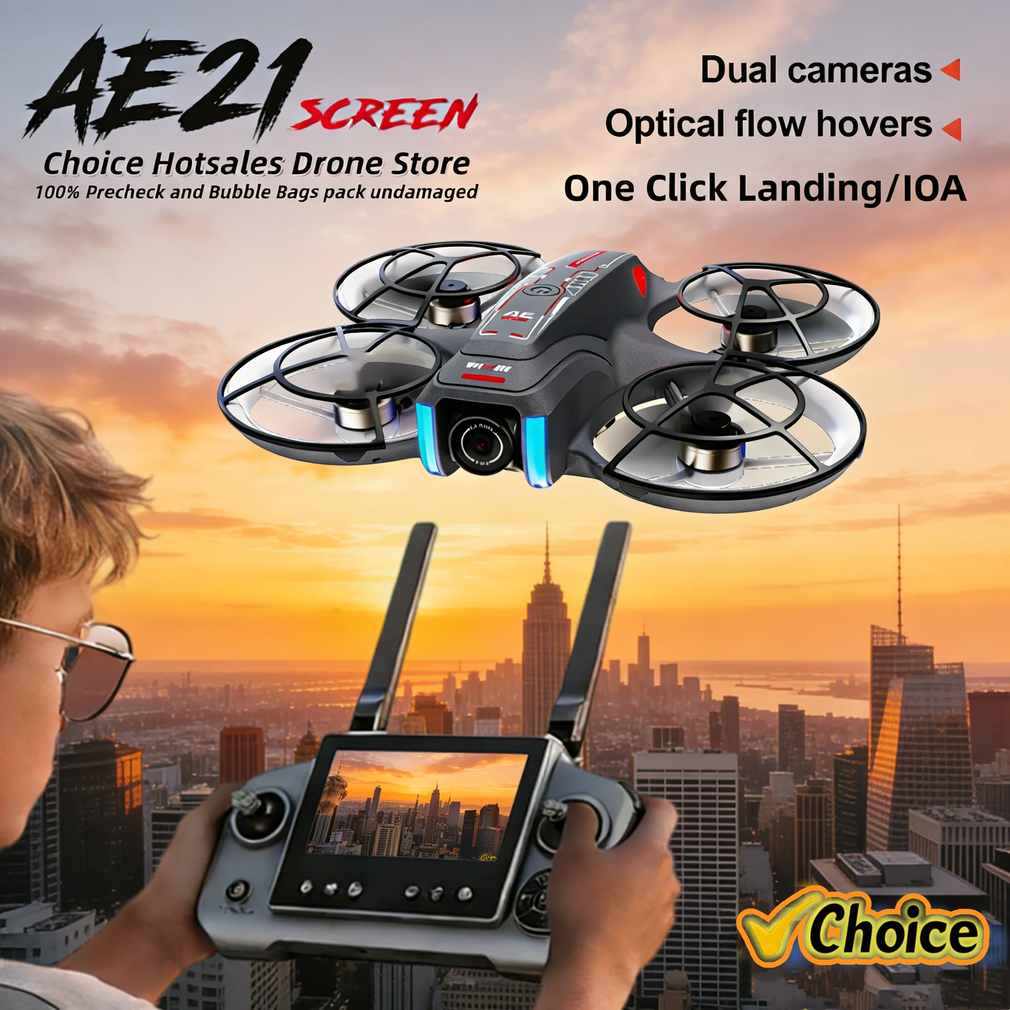 

Новый дрон AE21 Max AI с бесщеточным двигателем, 4,3-дюймовым экраном, оптическим позиционированием и облетом препятствий с 4 сторон, 90° ° Квадрокоптер с двойной камерой ESC