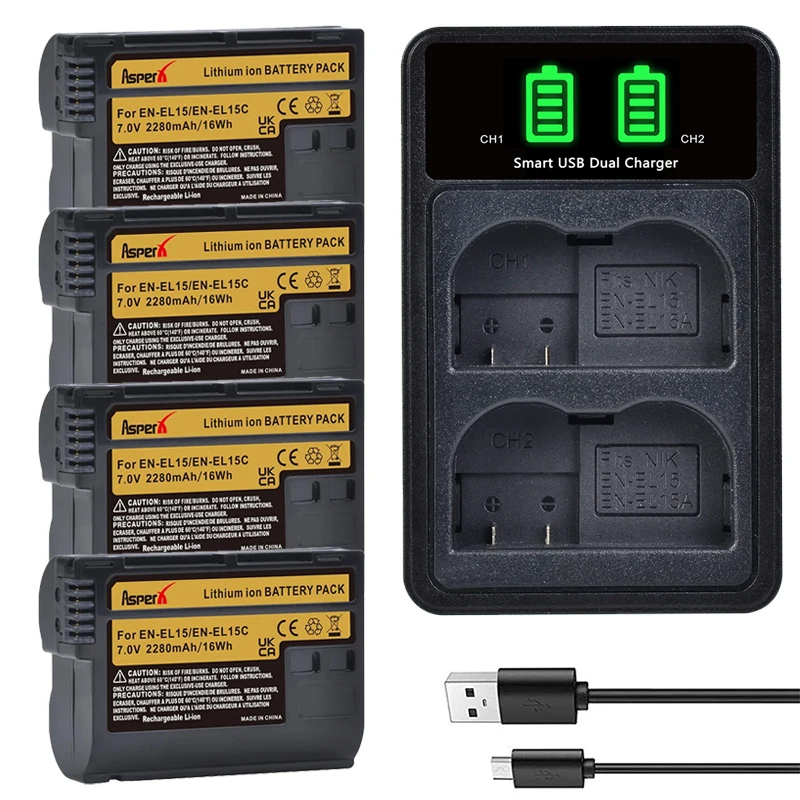 2280mah EN-EL15C bateria el15c en el15 batterie Doppel ladegerät für nikon z5, z6, z6 ii, z7, z7ii d780, d850, d7500, d500, d600