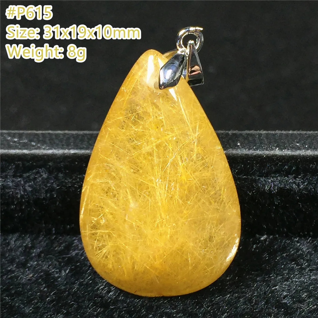 Top Natural Gold Rutilated Quartz Pendant For Women Man Crystal Beads Silver Love Luck Wealth Gift Stone Gemstone Jewelry AAAAA