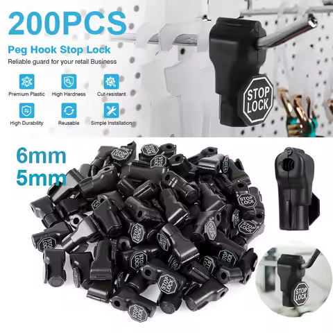 200PCS 6mm 5mm Peg Hook Locks Plastic Red Stop Locks Security Pegboard Store Supermarket Convenience Lock Anti-theft Hook Black