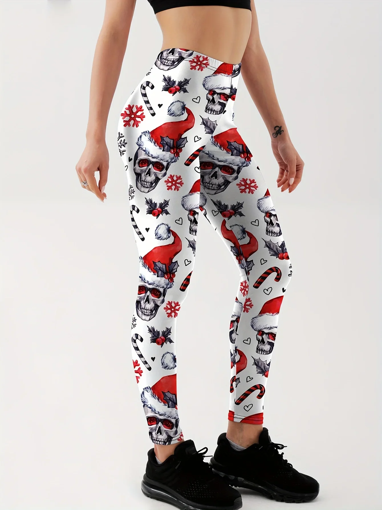 Halloween Themed Sexy Tight Fitting Women's Leggings Blood Red Skull Horror Elements Casual High Waist Stretch Leggings