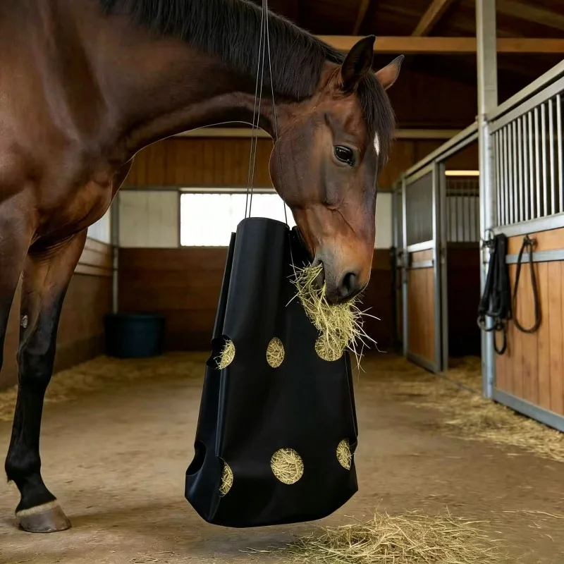 2026 New Portable Hay Feeding Bag for Stables Black Oxford Cloth Durable Equestrian Hay Bag Horse Care Product
