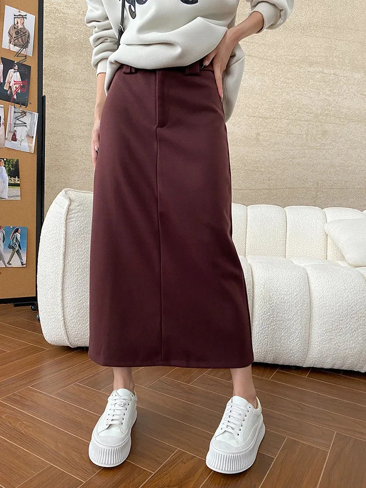 

[LANMREM] Office Lady High Waist Skirt For Women A-line Mid-length Elegant Wool Skirts Female Clothing 2024 Winter New 26C1101